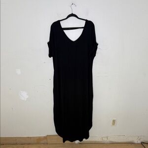 Kidsform Rayon Blend Elegant Black V-Neck Maxi Dress Size 2XL